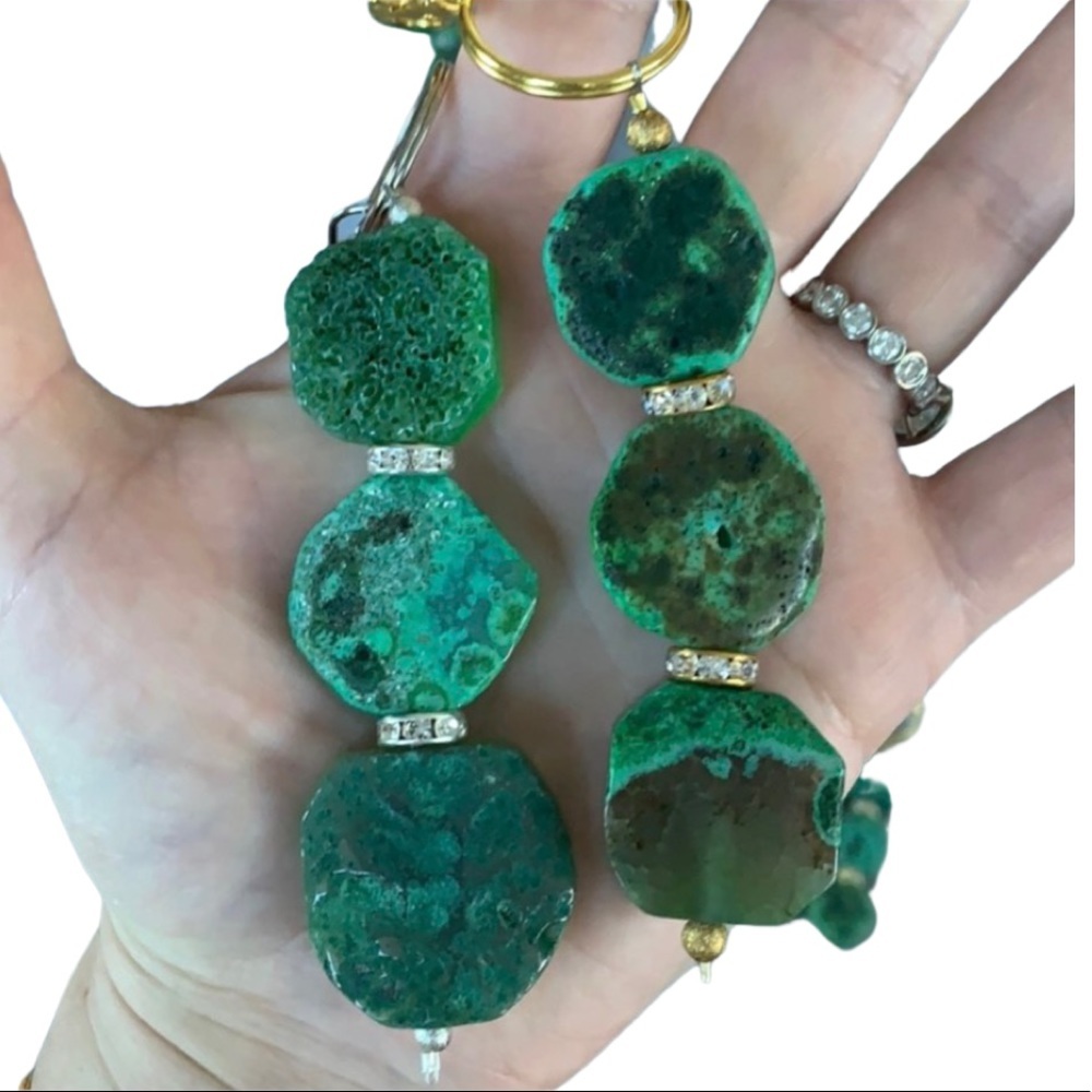 Green agate stone keychain